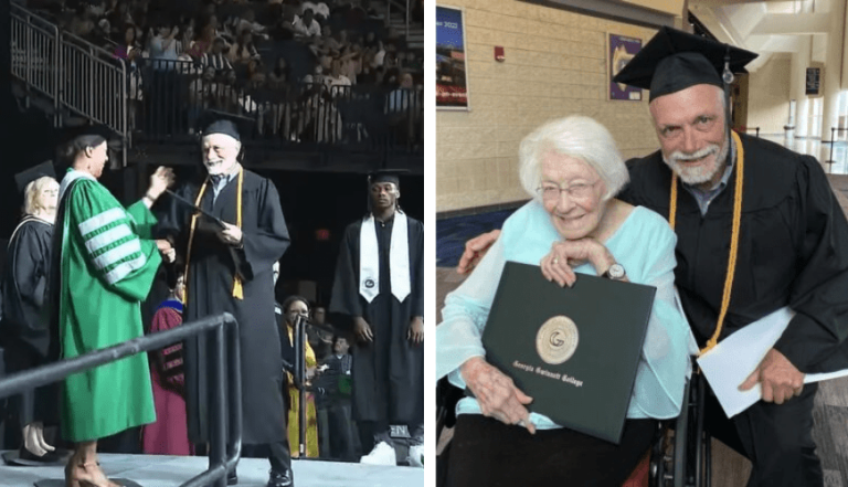 "72-Year-Old Man Graduates College, Proudly Celebrated by His 99-Year-Old Mom!"